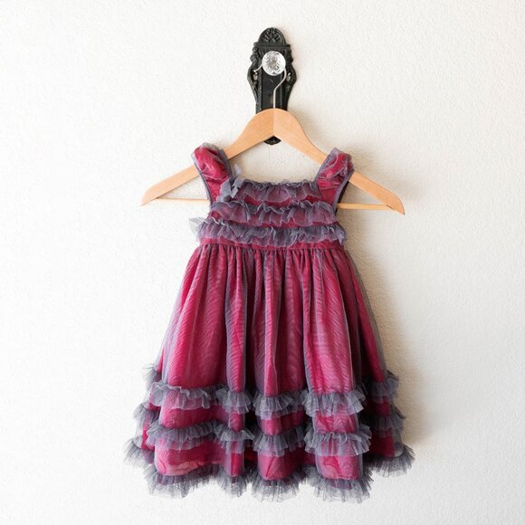 Isobella & Chloe Girl’s Dress Size 4T Red Gray Ruffle Tulle Formal Party Dress - Picture 1 of 7